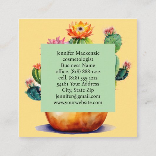 Western Country Succulent Cacti Cactus スクエア名刺 (裏面)
