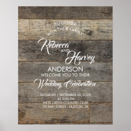 western country woodgrain barn wedding welcome ポスター
