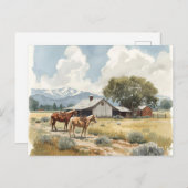 Western Countryside Barn with Horses ポストカード (正面/裏面)