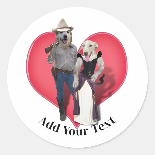 Western Couple Cowboy Dog ラウンドシール (正面)