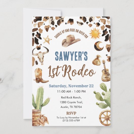 Western Cowboy “1st Rodeo” Birthday Invitation 招待状 (正面)