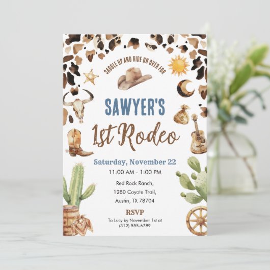 Western Cowboy “1st Rodeo” Birthday Invitation 招待状 (スタンド正面)
