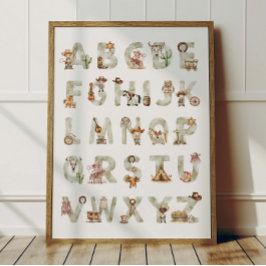 Western Cowboy Alphabet ABC Poster For Kids Room ポスター