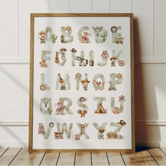 Western Cowboy Alphabet ABC Poster For Kids Room ポスター