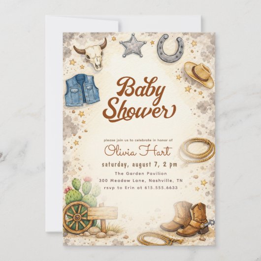 Western Cowboy Baby Shower 招待状 (正面)