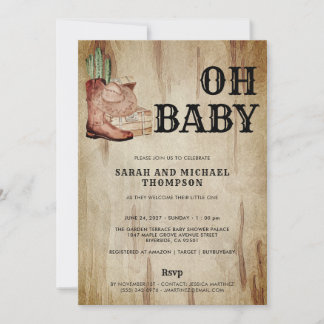 Western Cowboy Baby Shower Cactus Hat Boots 招待状