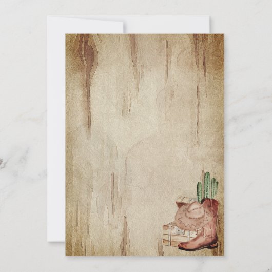 Western Cowboy Baby Shower Cactus Hat Boots 招待状 (裏面)