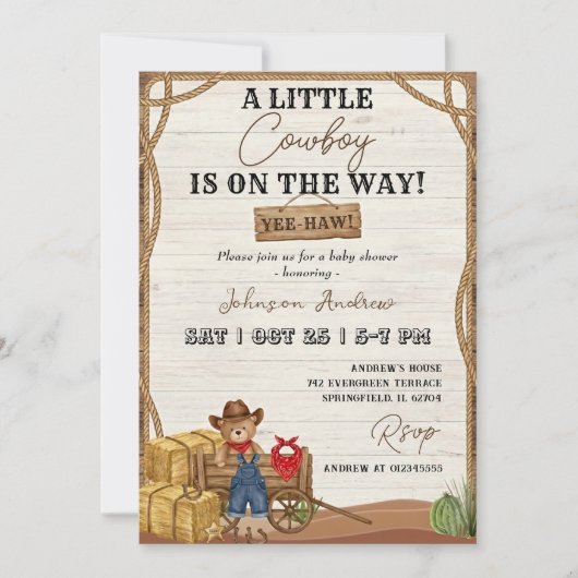 Western Cowboy Baby Shower Invitation 招待状 (正面)