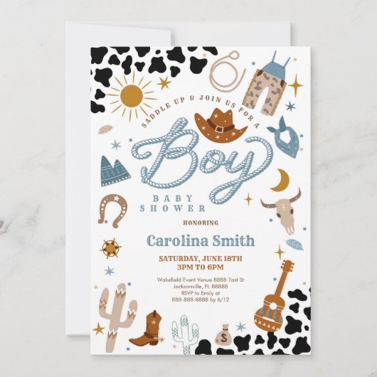 Western Cowboy Baby Shower Invitation 招待状 (正面)