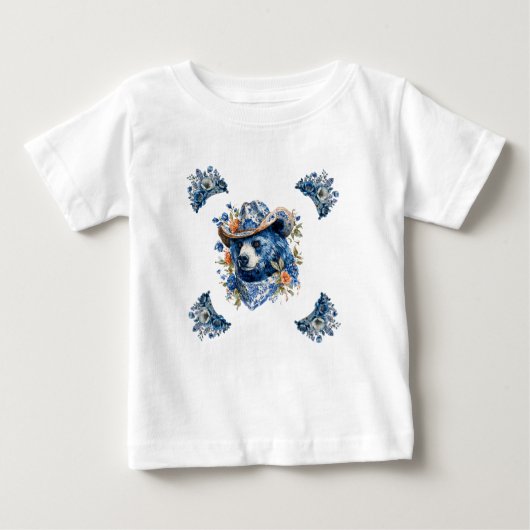 Western Cowboy Bear - Blue Bear with Floral Bandan ベビーTシャツ (正面)