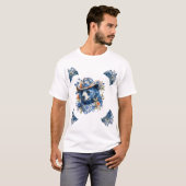 Western Cowboy Bear - Blue Bear with Floral Bandan Tシャツ (正面フル)