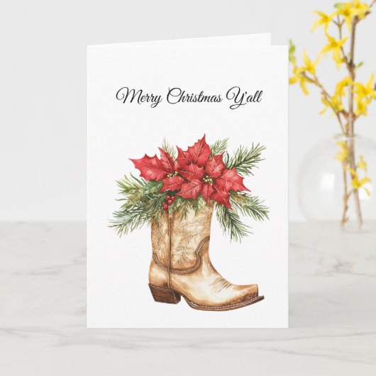 Western Cowboy Boot Christmas カード (黄色い花)