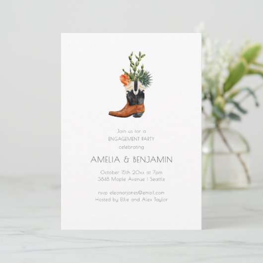 Western Cowboy Boot Desert Cactus Engagement Party 招待状 (スタンド正面)