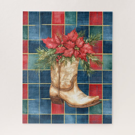 Western Cowboy Boot Red Floral Christmas ジグソーパズル (縦)