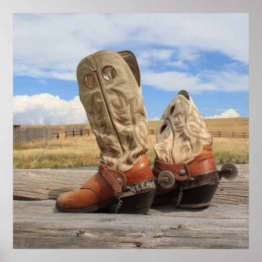 Western Cowboy Boots and Spurs Print ポスター (正面)