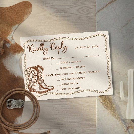 Western Cowboy Boots Barn Wedding Meal Choice 出欠カード
