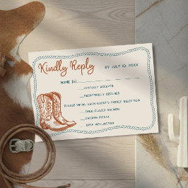 Western Cowboy Boots Barn Wedding Meal Choice 出欠カード