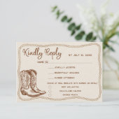 Western Cowboy Boots Barn Wedding Meal Choice 出欠カード (スタンド正面)