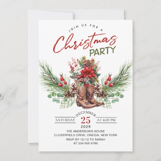Western Cowboy Boots Christmas Party Invitation 招待状 (正面)