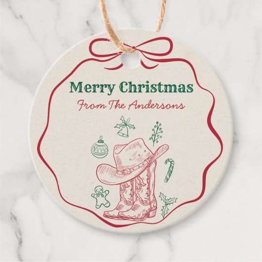 Western Cowboy Boots Retro Hand Drawn Ribbon Bow  フェイバータグ (正面)