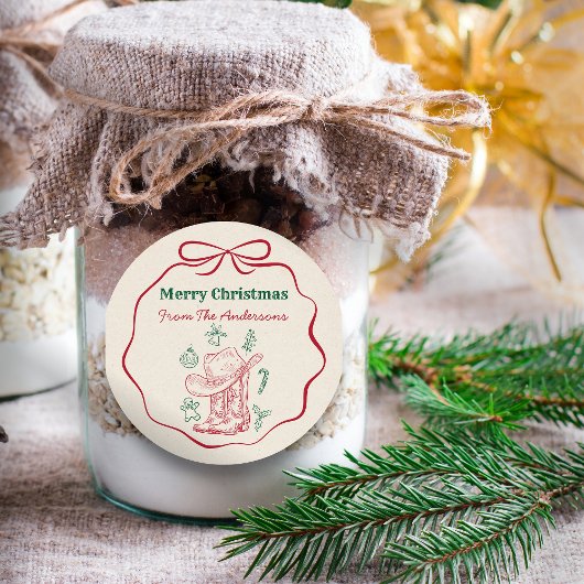 Western Cowboy Boots Retro Hand Drawn Ribbon Bow ラウンドシール