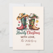 Western Cowboy Boots Rustic Howdy Christmas シーズンカード (正面)