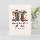 Western Cowboy Boots Rustic Howdy Christmas シーズンカード (スタンド正面)