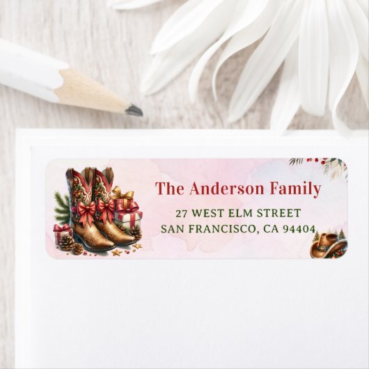 Western Cowboy Christmas Return Address Label ラベル (インサイチュ)