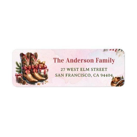 Western Cowboy Christmas Return Address Label ラベル (正面)