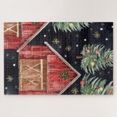 Western Cowboy Cowgirl Red Barn Christmas ジグソーパズル (横)