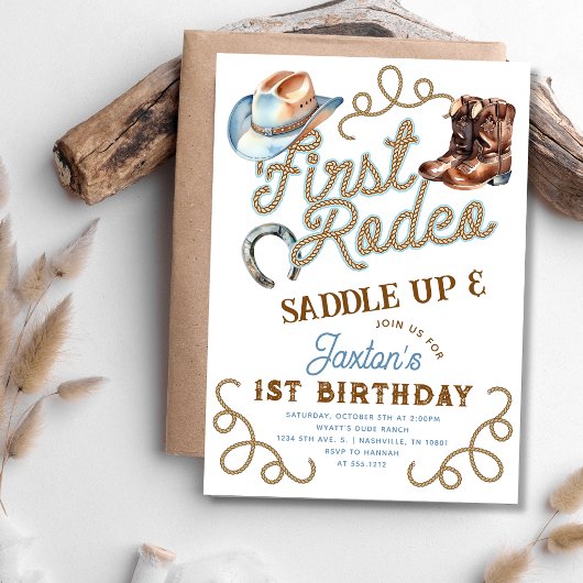 Western Cowboy First Rodeo 1st Birthday 招待状