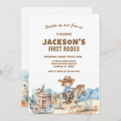 Western Cowboy First Rodeo Birthday 招待状 (正面/裏面)