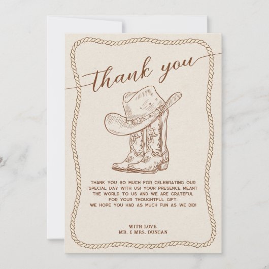 Western Cowboy Hat and Boots Photo Thank You Card 招待状 (正面)