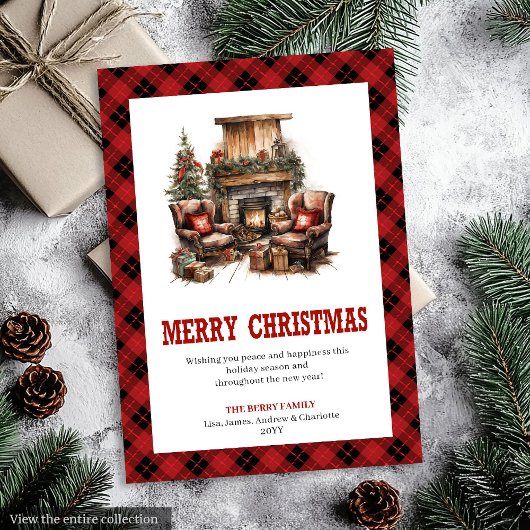 Western Cowboy Plaid Buffalo Christmas Card シーズンカード