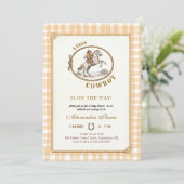 Western Cowboy Plaid Gingham Baby Shower 招待状 (スタンド正面)