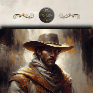 Western Cowboy Portrait Art Decoupage 薄葉紙