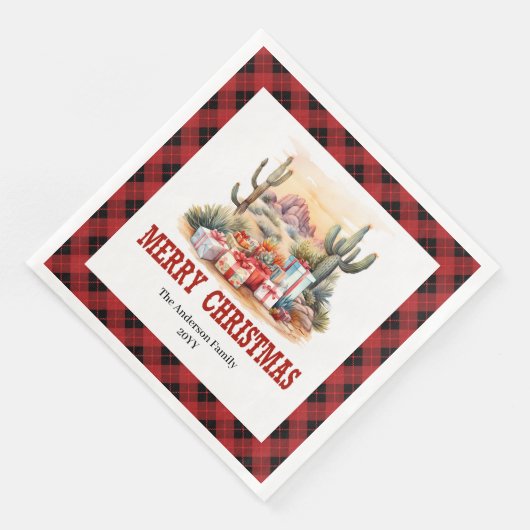 Western Cowboy Red Plaid Christmas Napkins (コーナー)