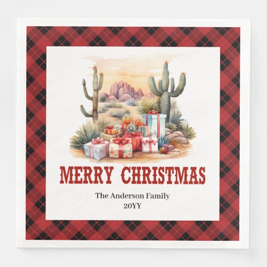 Western Cowboy Red Plaid Christmas Napkins (正面)