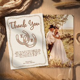 Western Cowboy Rope Horseshoe Photo Thank You Card 招待状
