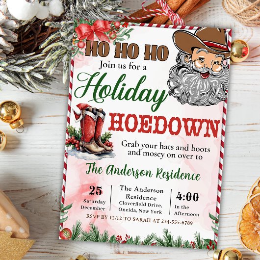 Western Cowboy Santa Christmas Hoedown Party 招待状