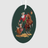 Western Cowboy Santa Xmas Rodeo Horse & Reindeer  オーナメント (正面)