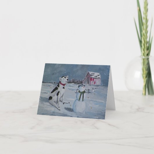 Western Cowboy Snowman & Cow Christmas Card カード (正面)
