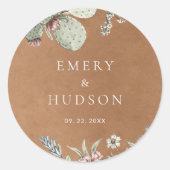 Western Cowboy Vintage Southwest Floral Wedding ラウンドシール (正面)