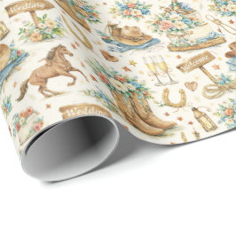 Western Cowboy Wedding Watercolor Pattern ラッピングペーパー