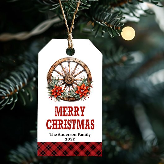 Western cowboy wheel Christmas tag editable  ギフトタグ