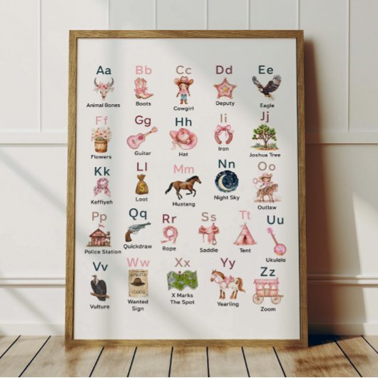 Western Cowgirl Alphabet ABC Poster For Kids Room ポスター
