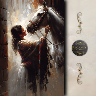 Western Cowgirl and Horse Art Decoupage 薄葉紙