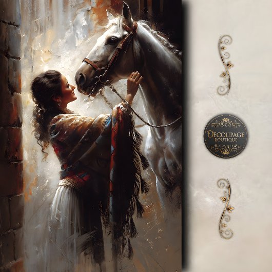 Western Cowgirl and Horse Art Decoupage 薄葉紙