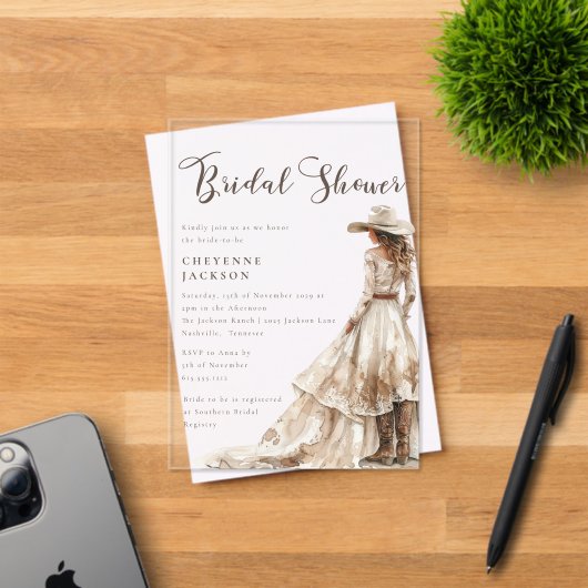 Western Cowgirl and Lace Bridal Shower アクリル招待状 (インサイチュ (招待状))