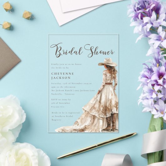 Western Cowgirl and Lace Bridal Shower  Invitation アクリル招待状 (インサイチュ (ウェディング))